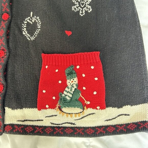 Vintage 90s Y2K Snowman Sweater Cardigan Womens Size Large Christmas Holiday - Picture 3 of 11